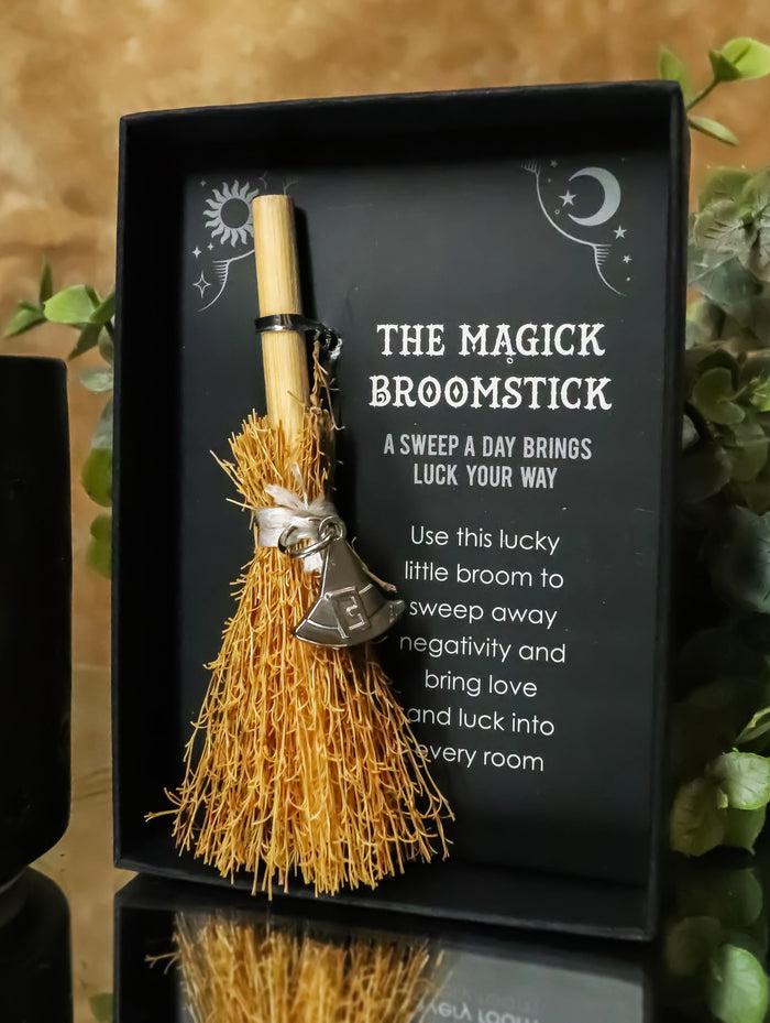 ebros gift Wicca Witch Broom Magick Broomstick With Sorcerer Magic Hat Pendant Lucky Charm