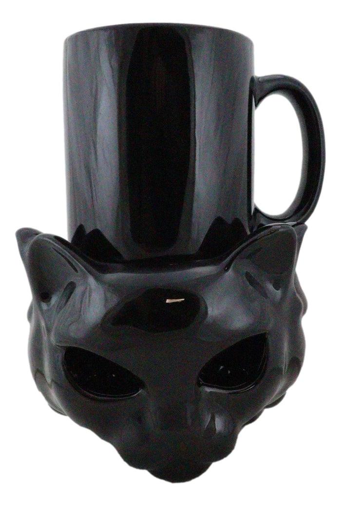 Ebros Gift Wicca Witch Feline Cat Black Cup With Candle Holder Mug Warmer Shadow Caster Set