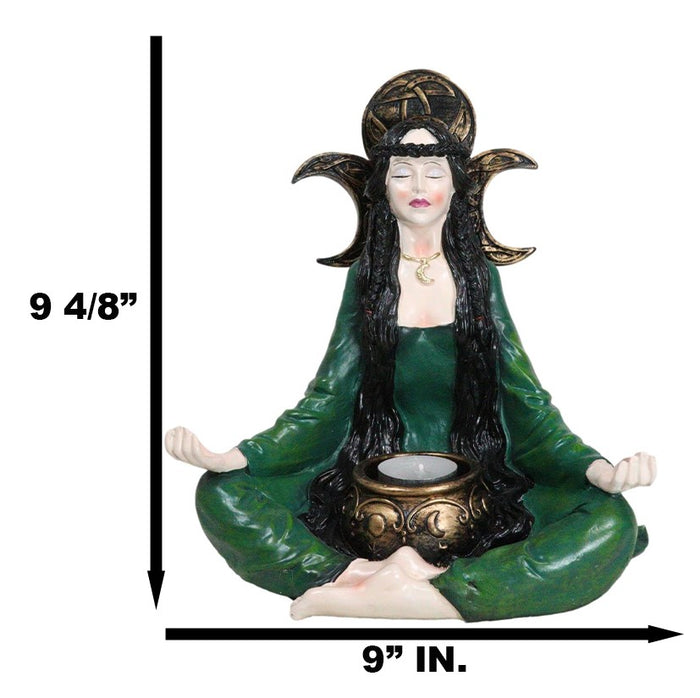Ebros Gift Wicca Witch Meditating With Triple Moon Sign And Cauldron Votive Candle Holder