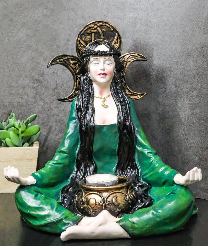 ebros gift Wicca Witch Meditating With Triple Moon Sign And Cauldron Votive Candle Holder
