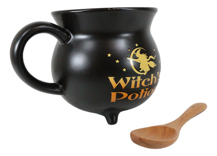 Ebros Gift Wicca Witch Potion Broomstick Flight Ceramic Mug Or Bowl 32oz With Wooden Spoon