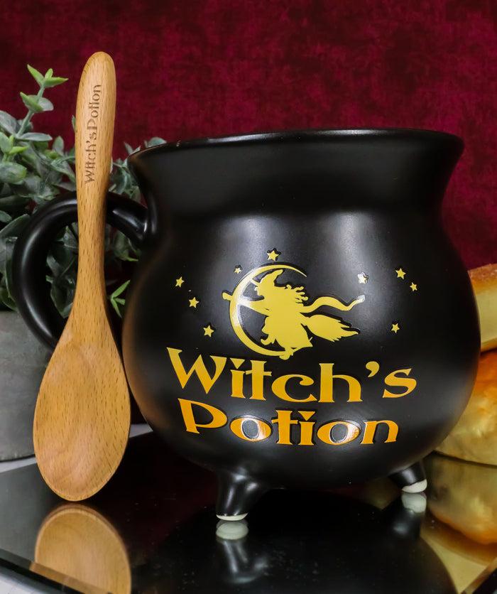 ebros gift Wicca Witch Potion Broomstick Flight Ceramic Mug Or Bowl 32oz With Wooden Spoon