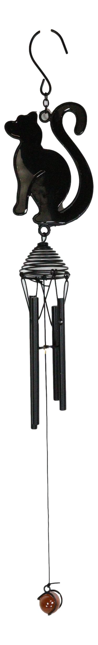 Ebros Gift Wicca Witchcraft Black Cat Shadow Profile Stained Glass Wind Chime Suncatcher