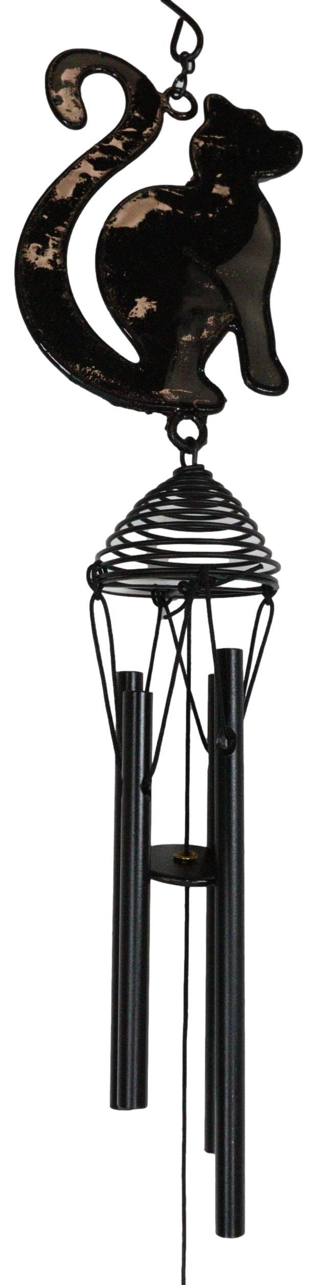Ebros Gift Wicca Witchcraft Black Cat Shadow Profile Stained Glass Wind Chime Suncatcher