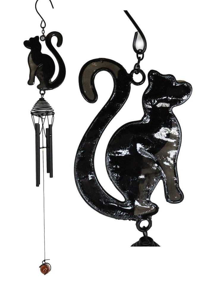 ebros gift Wicca Witchcraft Black Cat Shadow Profile Stained Glass Wind Chime Suncatcher