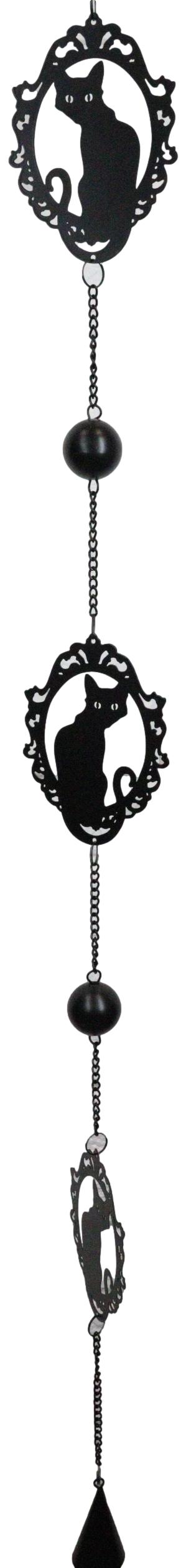 Ebros Gift Wicca Witchcraft Black Cat Silhouette Black Coated Steel Metal Wind Chime Mobile