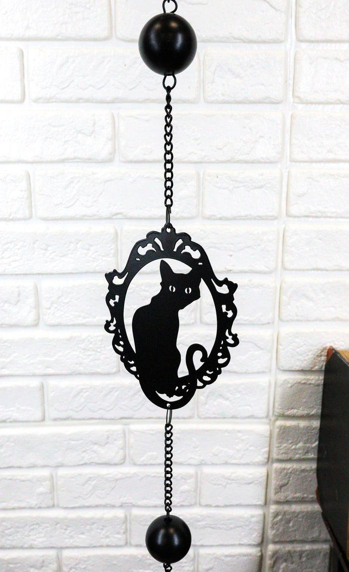 Ebros Gift Wicca Witchcraft Black Cat Silhouette Black Coated Steel Metal Wind Chime Mobile