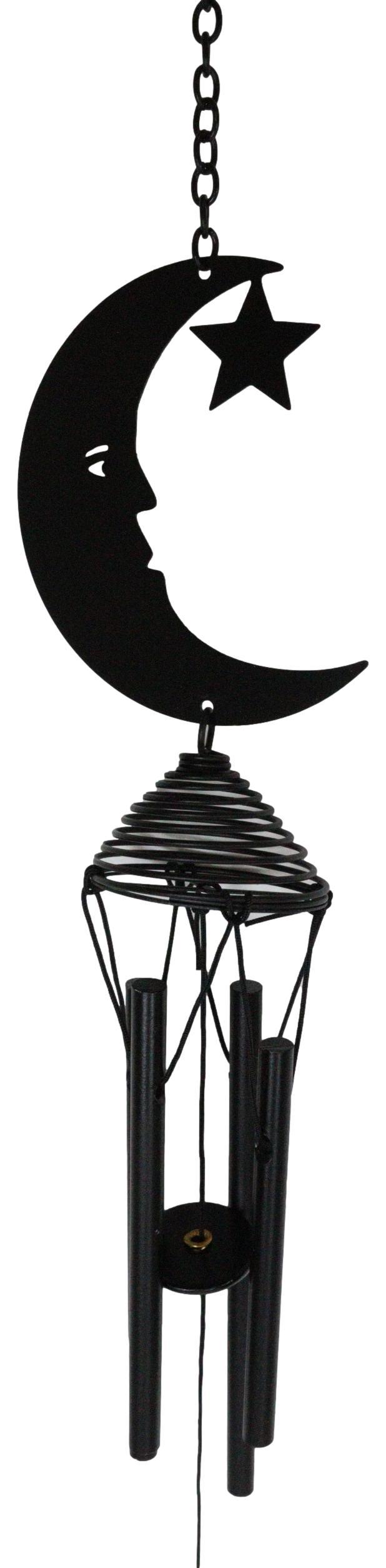Ebros Gift Wicca Witchcraft Crescent Moon Face With Star Coated Steel Metal Wind Chime