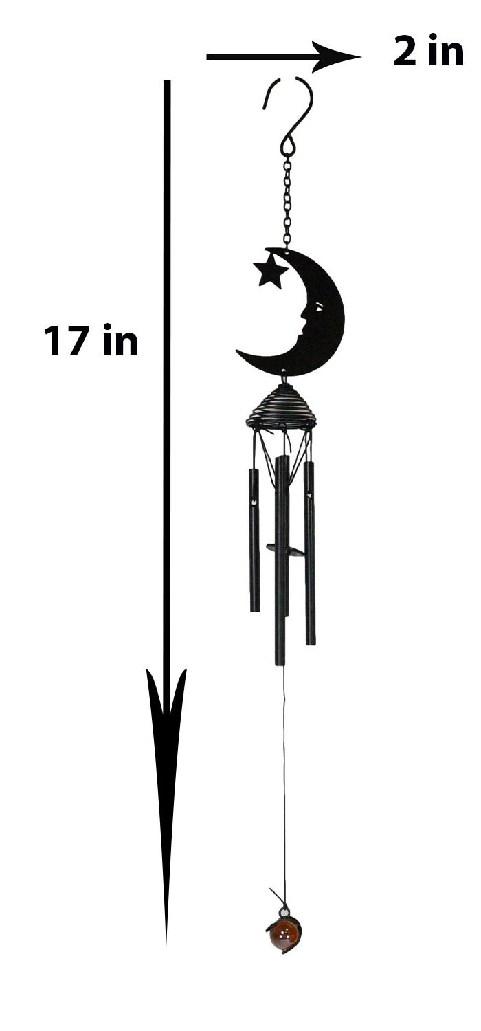 Ebros Gift Wicca Witchcraft Crescent Moon Face With Star Coated Steel Metal Wind Chime