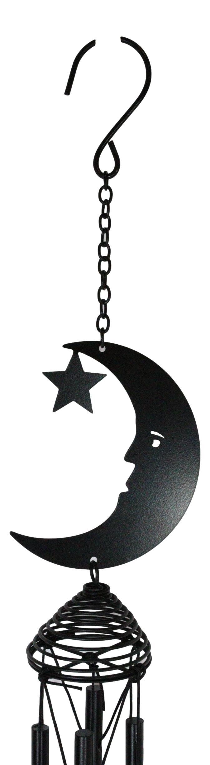 Ebros Gift Wicca Witchcraft Crescent Moon Face With Star Coated Steel Metal Wind Chime
