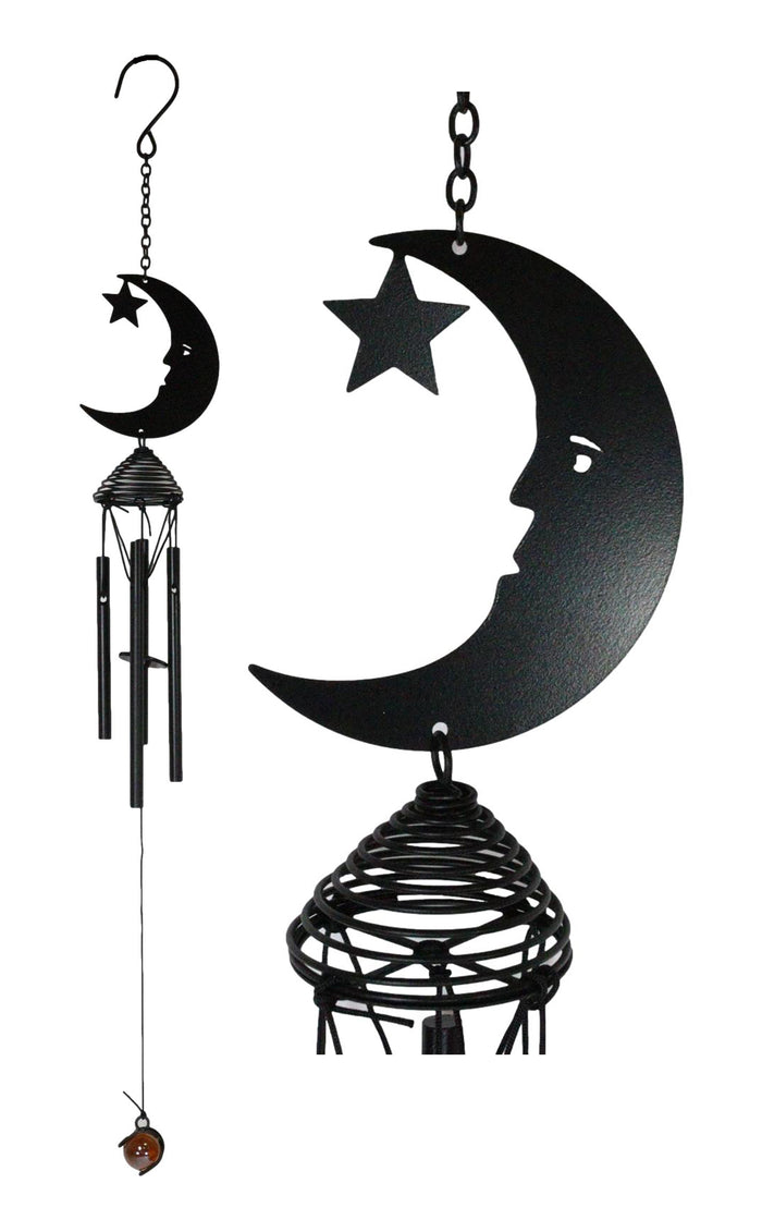 ebros gift Wicca Witchcraft Crescent Moon Face with Star Coated Steel Metal Wind Chime