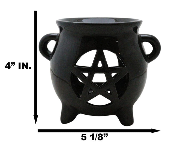 Ebros Gift Wicca Witchcraft Pentagram Black Cauldron Essential Oil Warmer Candle Holder