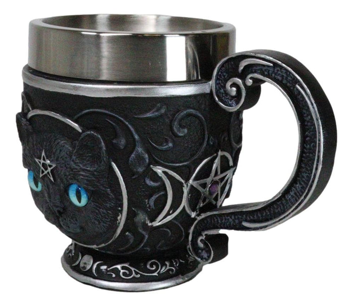 Ebros Gift Wicca Witchcraft Pentagram Black Feline Cat With Triple Moon Tea Cup Mug