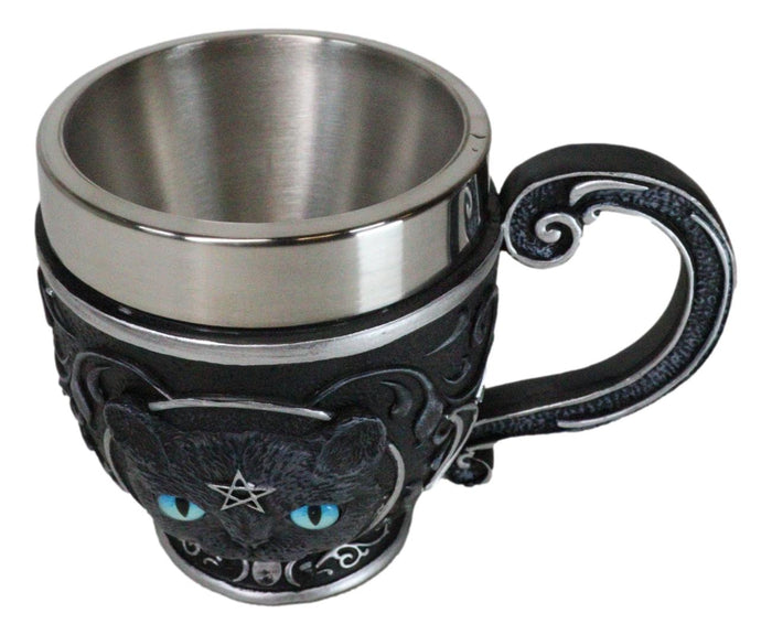 Ebros Gift Wicca Witchcraft Pentagram Black Feline Cat With Triple Moon Tea Cup Mug