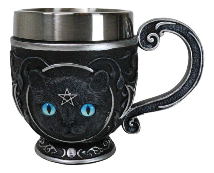 ebros gift Wicca Witchcraft Pentagram Black Feline Cat With Triple Moon Tea Cup Mug