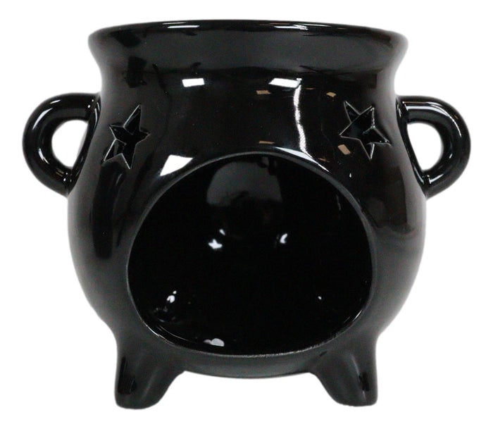 Ebros Gift Wicca Witchcraft Pentagrams Black Cauldron Essential Oil Warmer Candle Holder