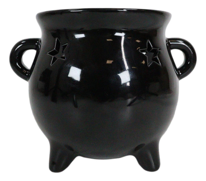 Ebros Gift Wicca Witchcraft Pentagrams Black Cauldron Essential Oil Warmer Candle Holder