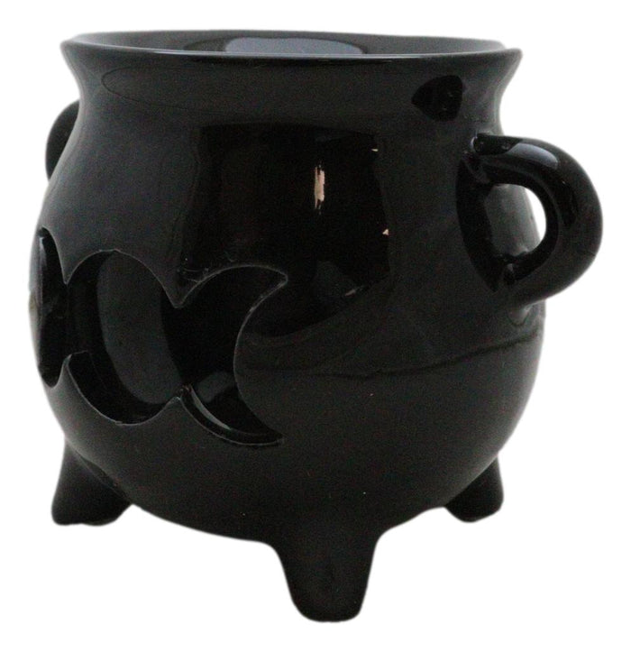 Ebros Gift Wicca Witchcraft Triple Moon Black Cauldron Essential Oil Warmer Candle Holder