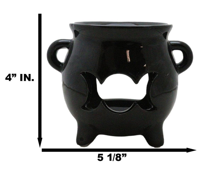 Ebros Gift Wicca Witchcraft Triple Moon Black Cauldron Essential Oil Warmer Candle Holder
