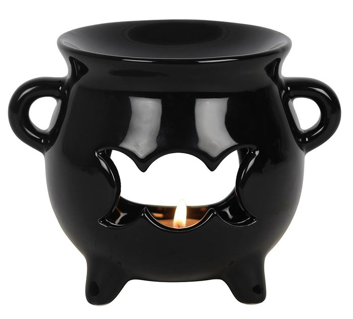 ebros gift Wicca Witchcraft Triple Moon Black Cauldron Essential Oil Warmer Candle Holder