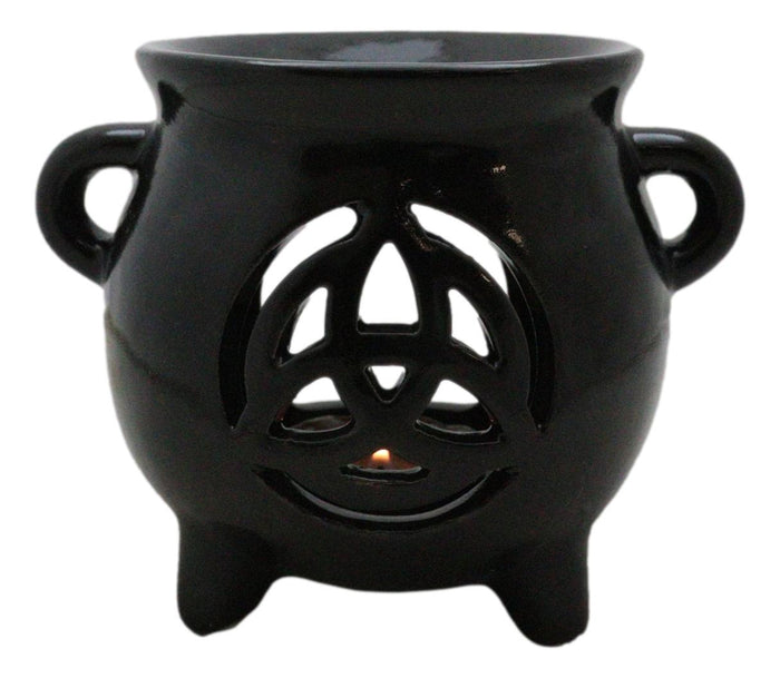 Ebros Gift Wicca Witchcraft Triquetra Black Cauldron Essential Oil Warmer Candle Holder