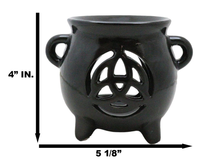 Ebros Gift Wicca Witchcraft Triquetra Black Cauldron Essential Oil Warmer Candle Holder