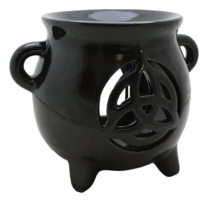 Ebros Gift Wicca Witchcraft Triquetra Black Cauldron Essential Oil Warmer Candle Holder