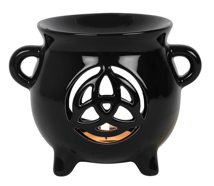 ebros gift Wicca Witchcraft Triquetra Black Cauldron Essential Oil Warmer Candle Holder