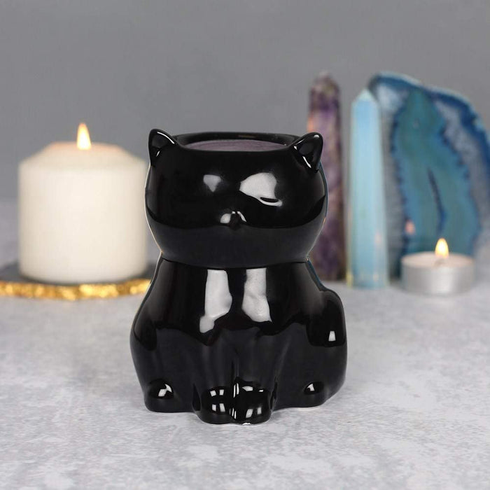 Ebros Gift Wicca Witching Hour Feline Black Cat Kitten Essential Oil Warmer Candle Holder