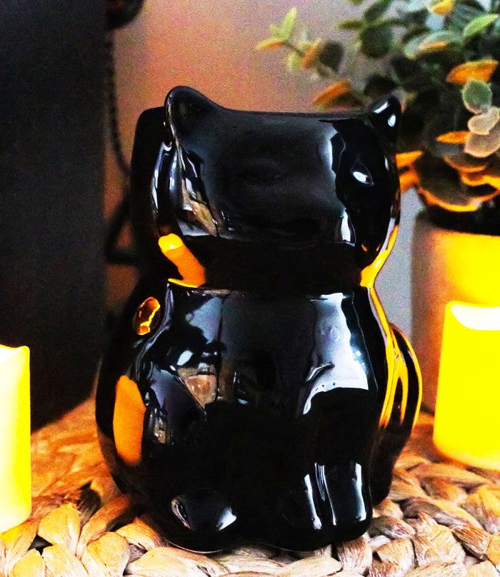 ebros gift Wicca Witching Hour Feline Black Cat Kitten Essential Oil Warmer Candle Holder