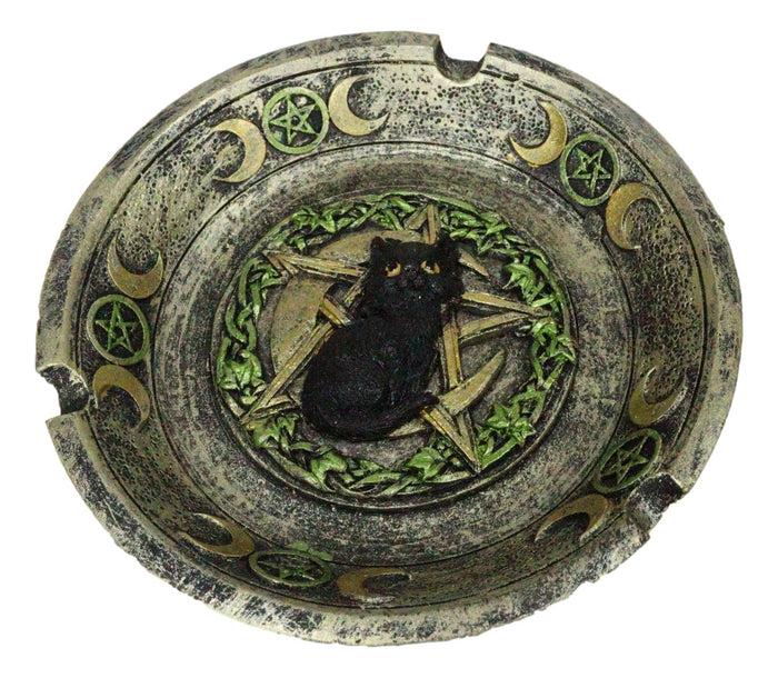 Ebros Gift Wiccan Black Cat With Pentagram Triple Moon Celtic Knotwork Cigarette Ashtray