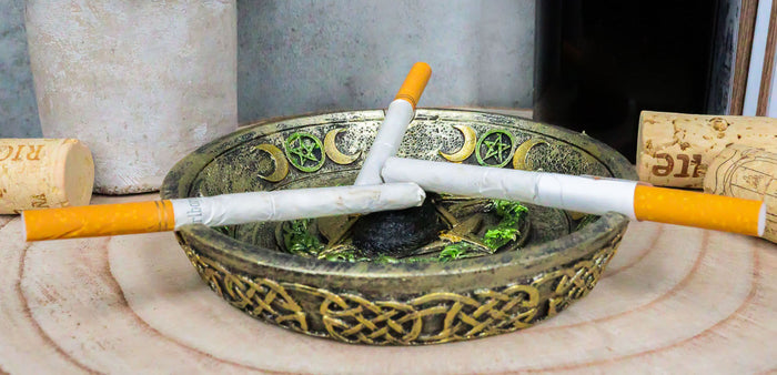 Ebros Gift Wiccan Black Cat With Pentagram Triple Moon Celtic Knotwork Cigarette Ashtray