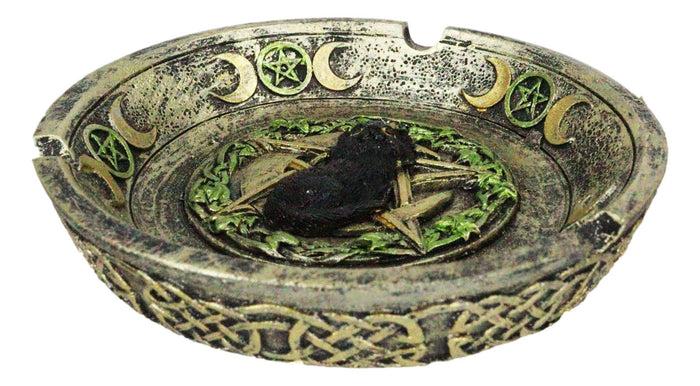 Ebros Gift Wiccan Black Cat With Pentagram Triple Moon Celtic Knotwork Cigarette Ashtray