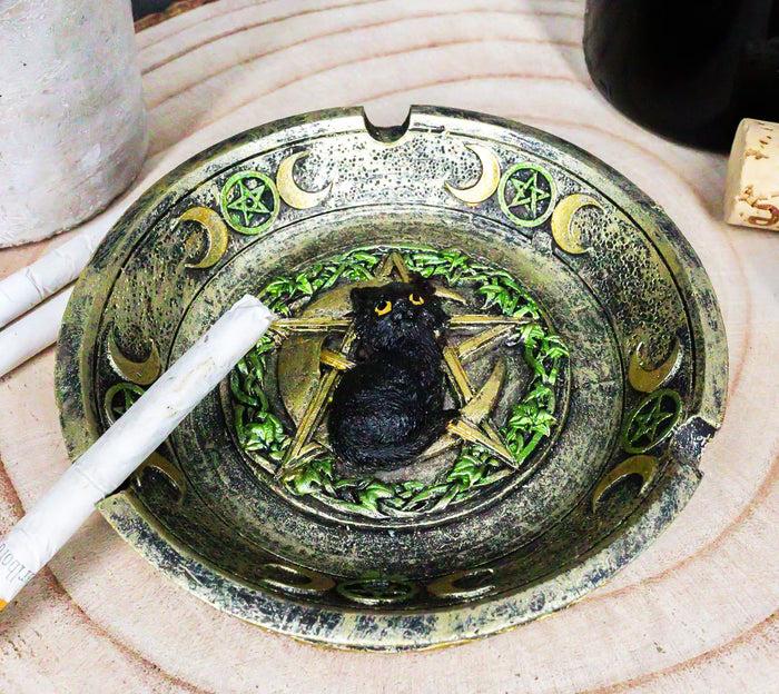 ebros gift Wiccan Black Cat with Pentagram Triple Moon Celtic Knotwork Cigarette Ashtray