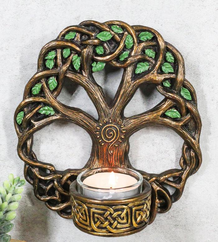 ebros gift Wiccan Celtic Knotwork Tree Of Life Votive Candleholder Wall Sconce Plaque Decor