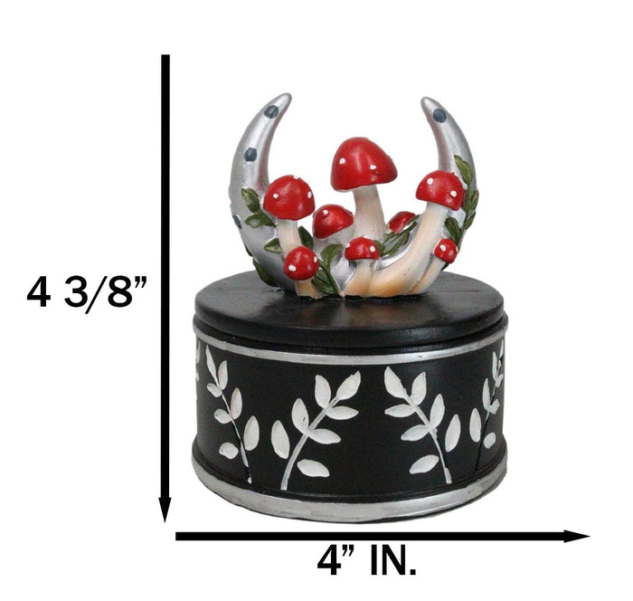Ebros Gift Wiccan Crescent Moon With Toadstool Mushrooms Forest Decorative Jewelry Box