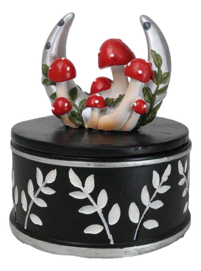 Ebros Gift Wiccan Crescent Moon With Toadstool Mushrooms Forest Decorative Jewelry Box