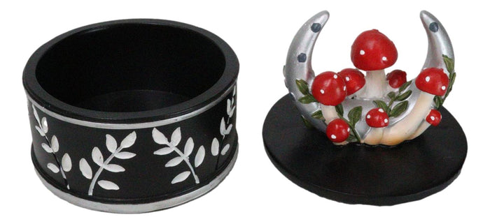 Ebros Gift Wiccan Crescent Moon With Toadstool Mushrooms Forest Decorative Jewelry Box