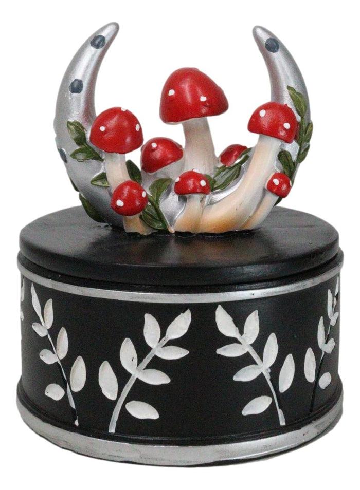 ebros gift Wiccan Crescent Moon With Toadstool Mushrooms Forest Decorative Jewelry Box