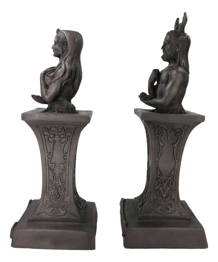 Ebros Gift Wiccan Deity Horned God And Crescent Celestial Moon Goddess Herm Bust Sculpture