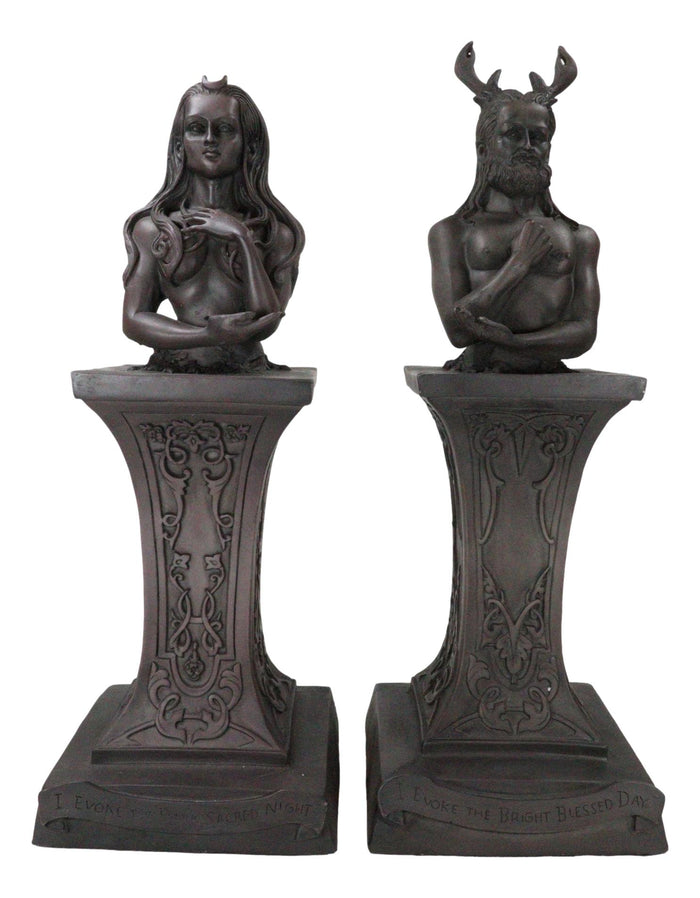 Ebros Gift Wiccan Deity Horned God And Crescent Celestial Moon Goddess Herm Bust Sculpture