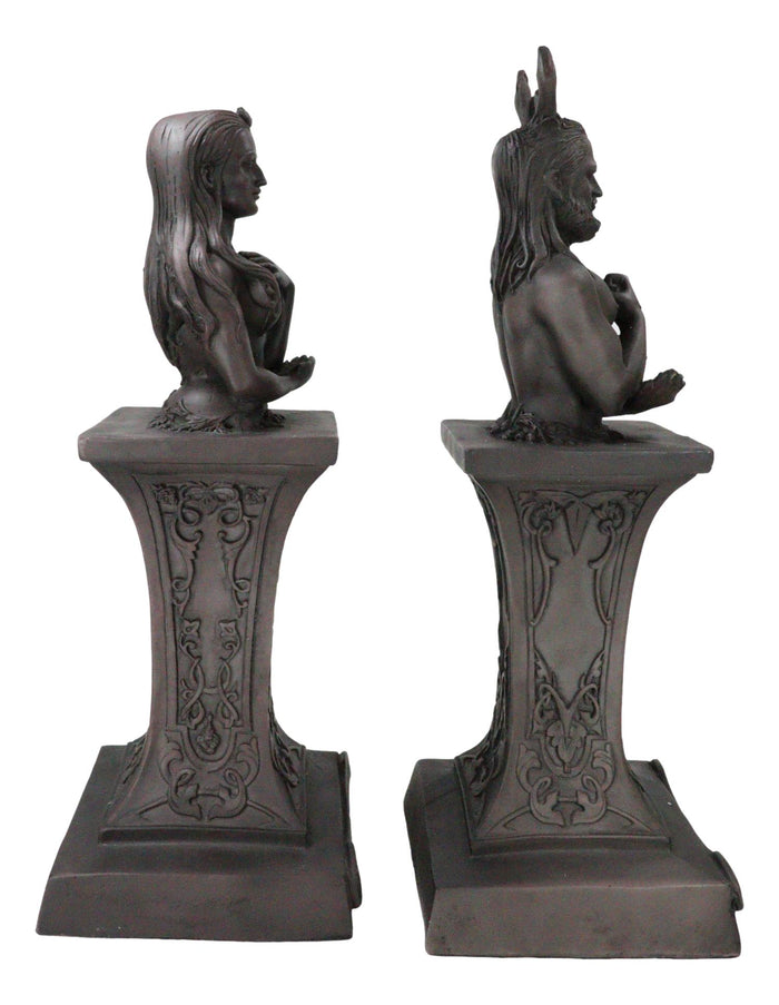 Ebros Gift Wiccan Deity Horned God And Crescent Celestial Moon Goddess Herm Bust Sculpture