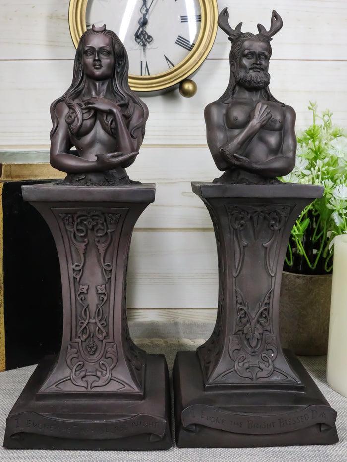 ebros gift Wiccan Deity Horned God And Crescent Celestial Moon Goddess Herm Bust Sculpture