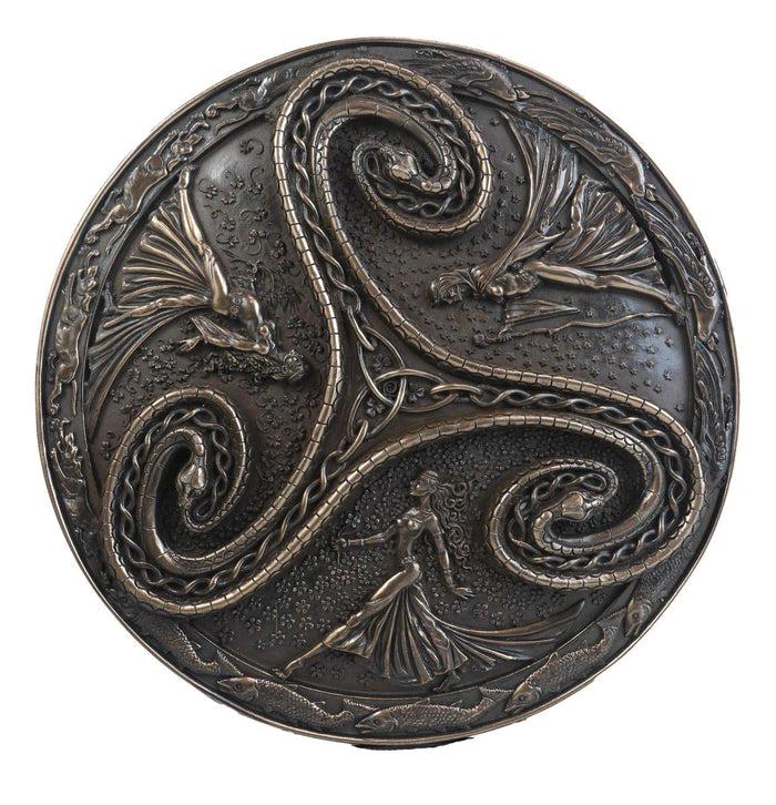 Ebros Gift Wiccan Triple Goddess Triskele Spiral Serpent In Rune Circle Wall Plaque Decor