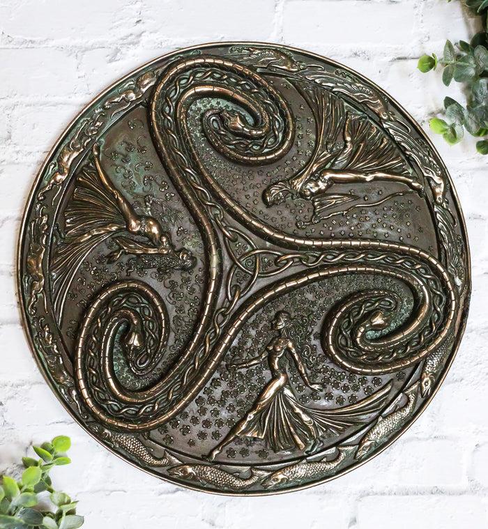 Ebros Gift Wiccan Triple Goddess Triskele Spiral Serpent In Rune Circle Wall Plaque Decor
