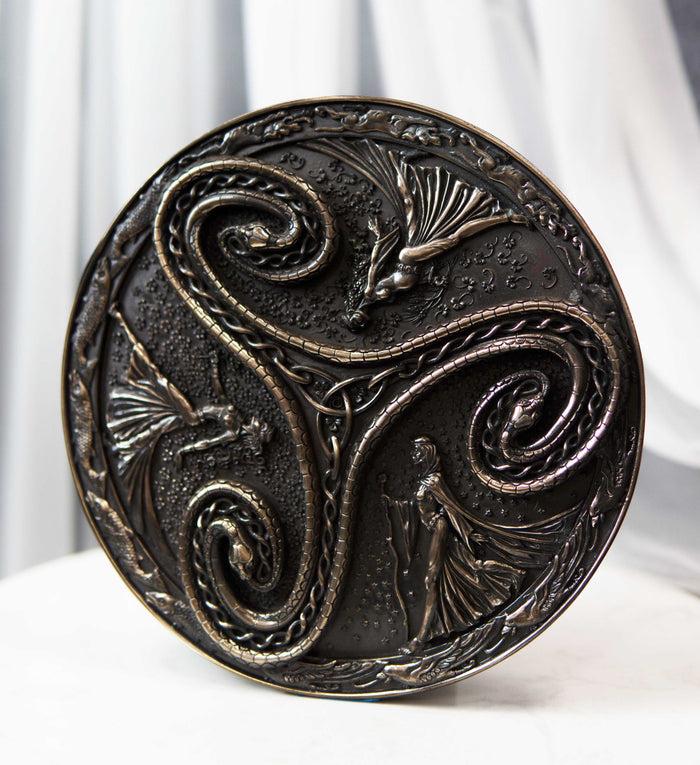 ebros gift Wiccan Triple Goddess Triskele Spiral Serpent in Rune Circle Wall Plaque Decor