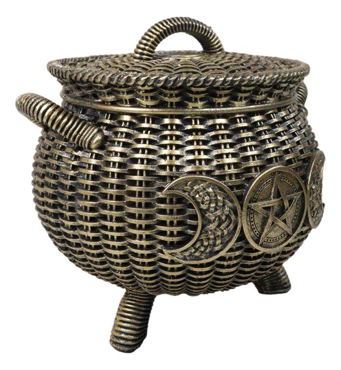 Ebros Gift Wiccan Triple Moon Cauldron Pot In Wicker Finish Decorative Trinket Crystals Box