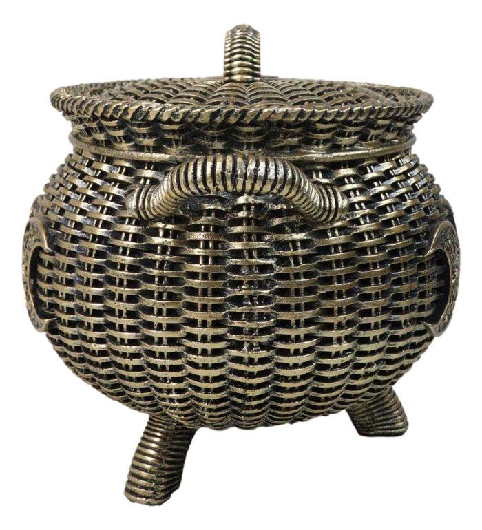 Ebros Gift Wiccan Triple Moon Cauldron Pot In Wicker Finish Decorative Trinket Crystals Box
