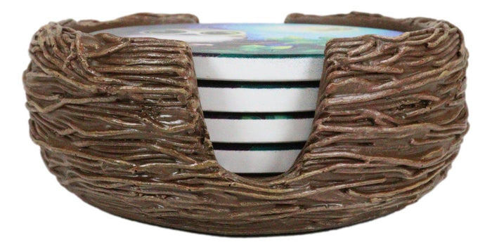 Ebros Gift Wide Eyed Owl Perching On Tree Branch By Full Moon Starry Night Coaster Set