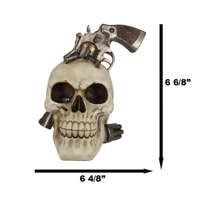 Ebros Gift Wild West Cowboy Western Outlaw Skull With Pistol Gun And Ammo Bullets Figurine